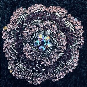 Elegant Vintage Pink & Purple Floral Rhinestone Brooch